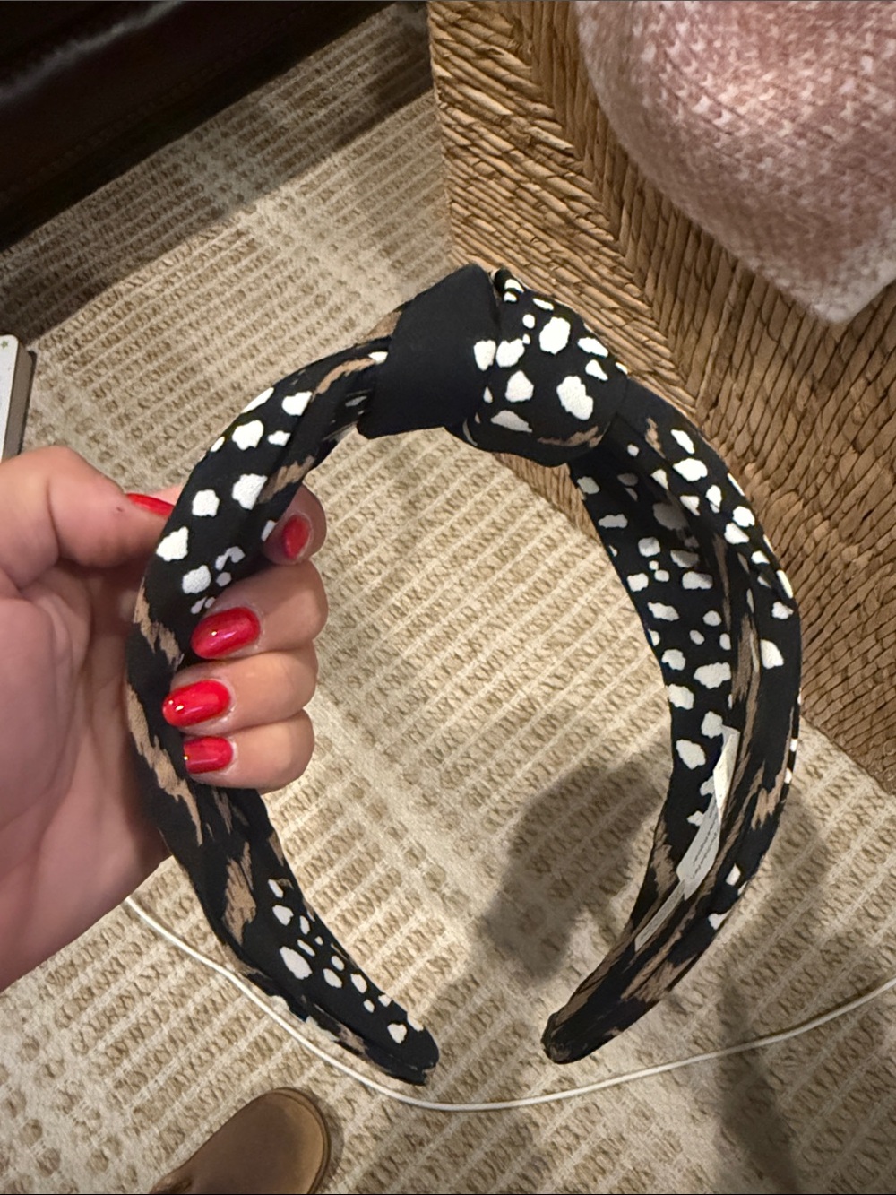 Patterned Knot Headband in Black, White & Brown